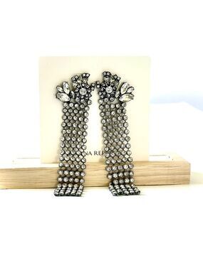 BANANA REPUBLIC | Super Long & Sexy Crystal Mesh Waterfall Earrings | NWT
